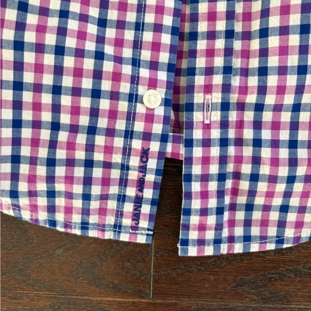 Janie and Jack Plaid Poplin Button Down Shirt Size 3 - Picture 2 of 4